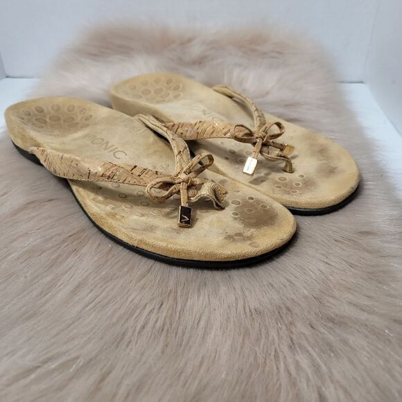 Vionic Bella II Womens Flip Flop Comfort Tan/Cork/Gold Sandal Shoes Size 8 - Picture 1 of 9